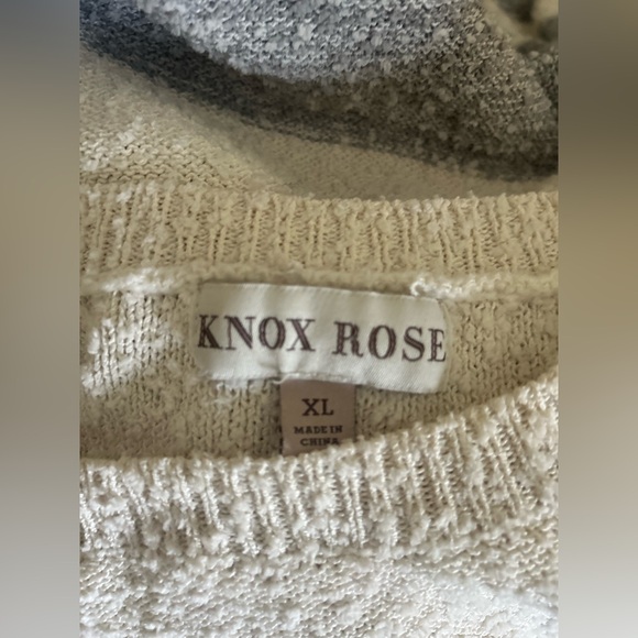 Knox Rose Gray and White Crew Neck Sweater with Striped Design - Picture 4 of 4